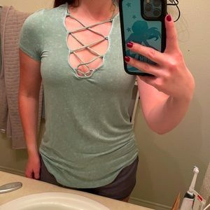 AE soft & sexy green criss cross top